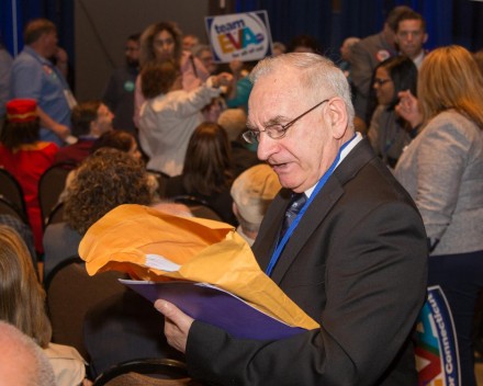 Democratic Town Chair Mario Testa at convention. Frank Gerratana photo.